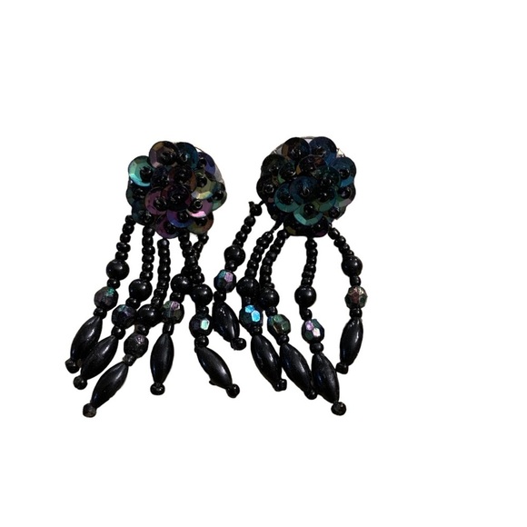 Earrings | Sequence String Peacock Colors Purple Blue - Picture 5 of 7